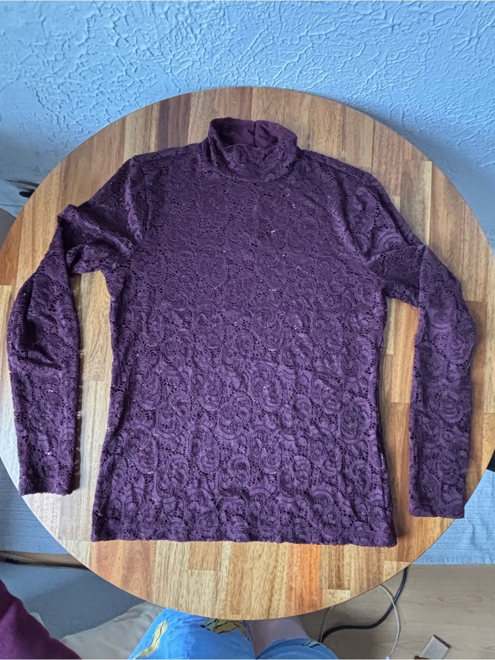 Reitmans Plum Lace Long-Sleeve Mock Neck Blouse
